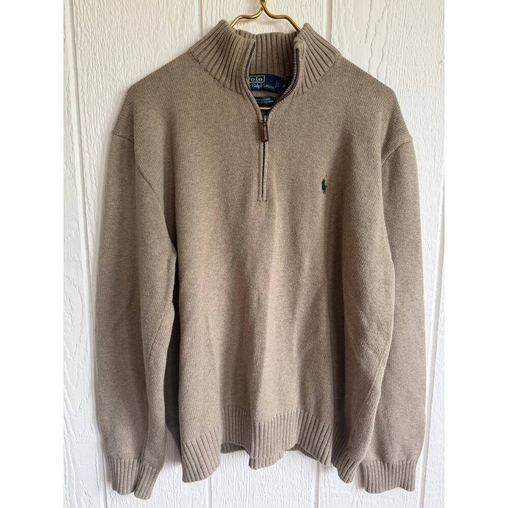 Polo Ralph Lauren 1/4 Zip  Cotton Sweatshirt Brown Men's XL